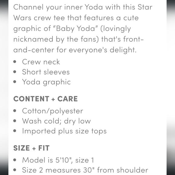 TORRID Star Wars Baby Yoda The Child Black Crew Tee! NWT! - Picture 6 of 7